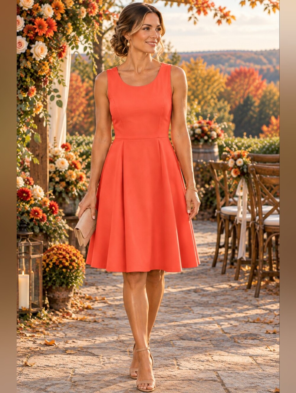 Lauren Ralph Lauren Dark Coral Sleeveless Midi Dress